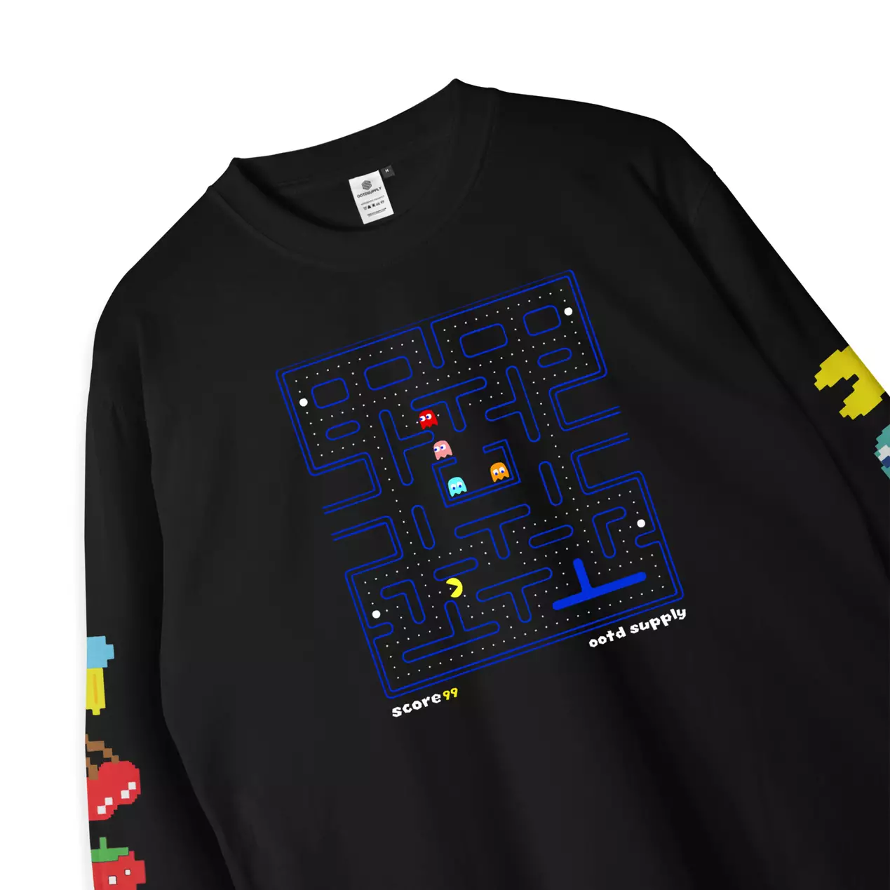 OOTDSUPPLY Longsleeve Pac Man Black l Kaos Lengan Panjang Pria dan Wanita
