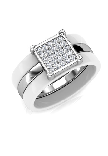 Her Jewellery white and silver ON SALES - Her Jewellery Square Ceramic Ring (White) with Premium Grade Crystals from Austria HE581AC0RAE3MY_1