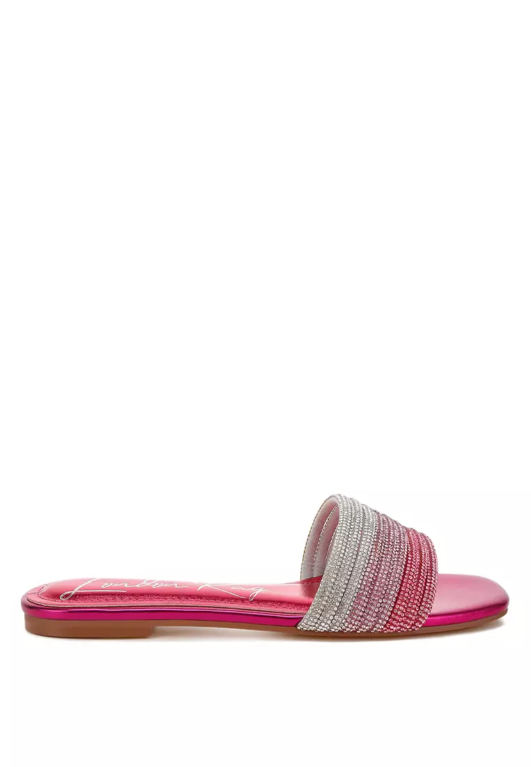 Discount on London Rag  shoes - SKU: Rhinestone Strap Slip On Flats in Fuchsia