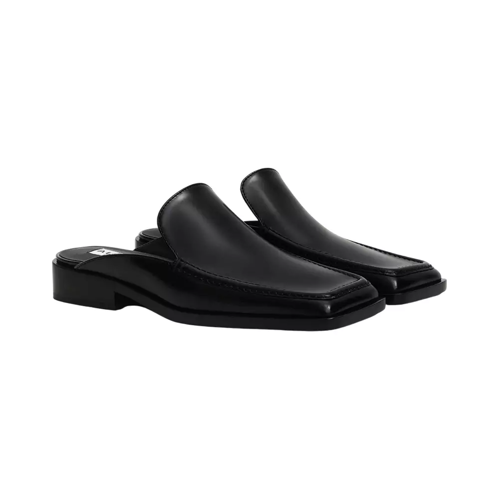 [6.6UNCANG HARGA] Square Loafer Mules in Calfskin Black