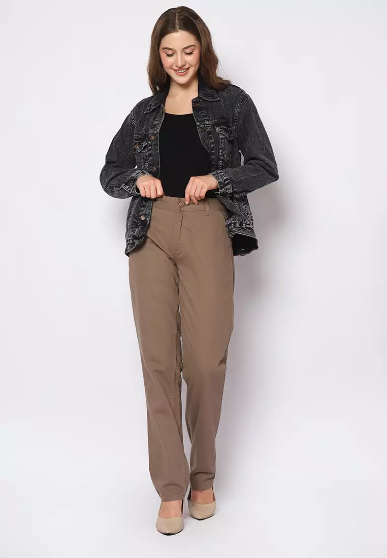 Twill Celana Panjang Wanita Slim Fit Cheerful Mocca 222506