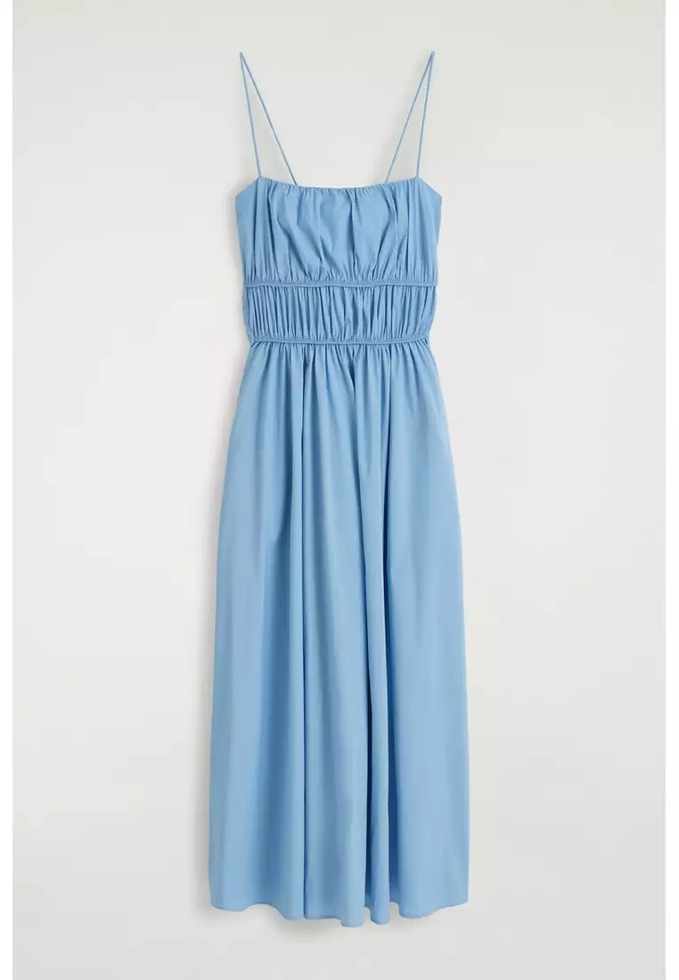 GATHERED COTTON MIDI DRESS