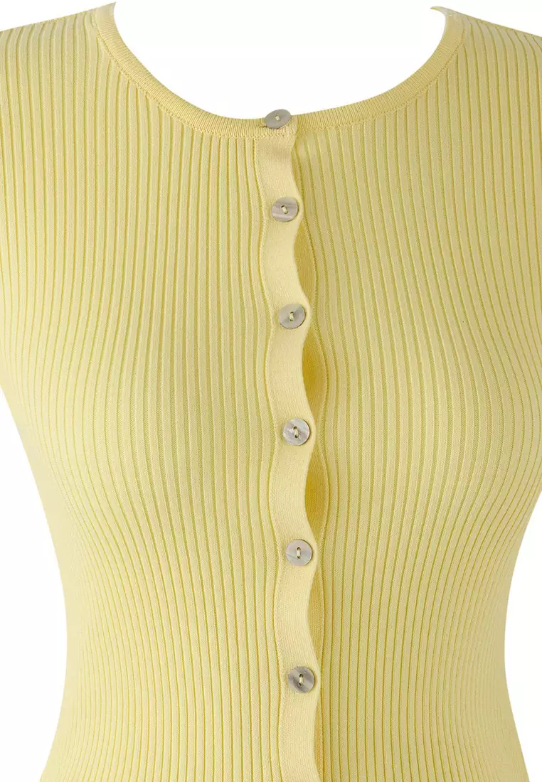 Yellow Mercerized Look Ribbed Knitwear Cardigan
