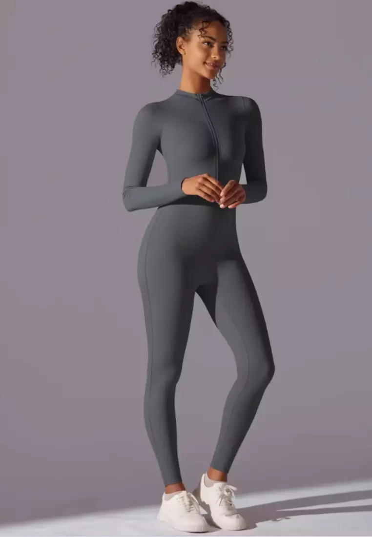 SculptaSuit Women’s Full-Length Sporty Jumpsuit – Stretchy Nylon Spandex Activewear No Bra Padding Yoga & Gym Bodysuit