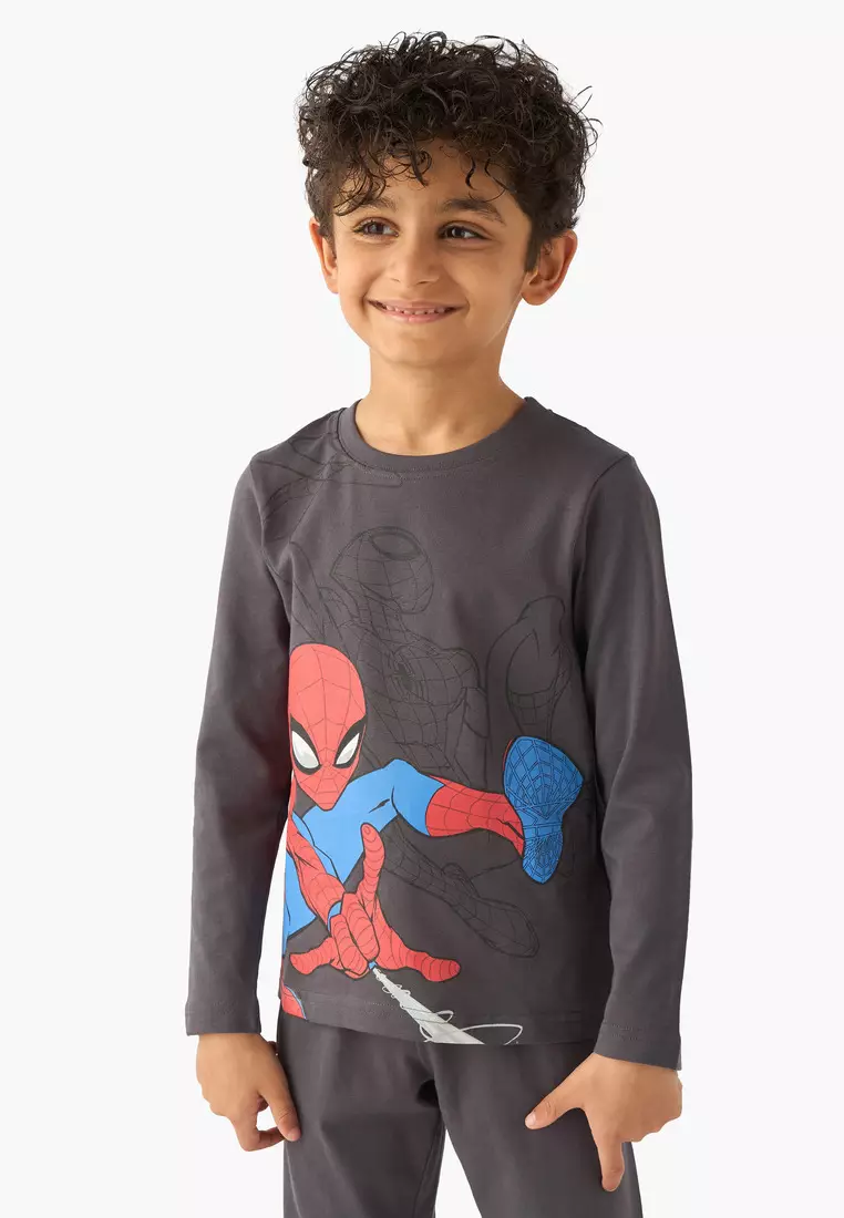 Babyshop Pack Of 2 Cotton Round Neck Long Sleeve Pyjama Set With Spider-Man Print