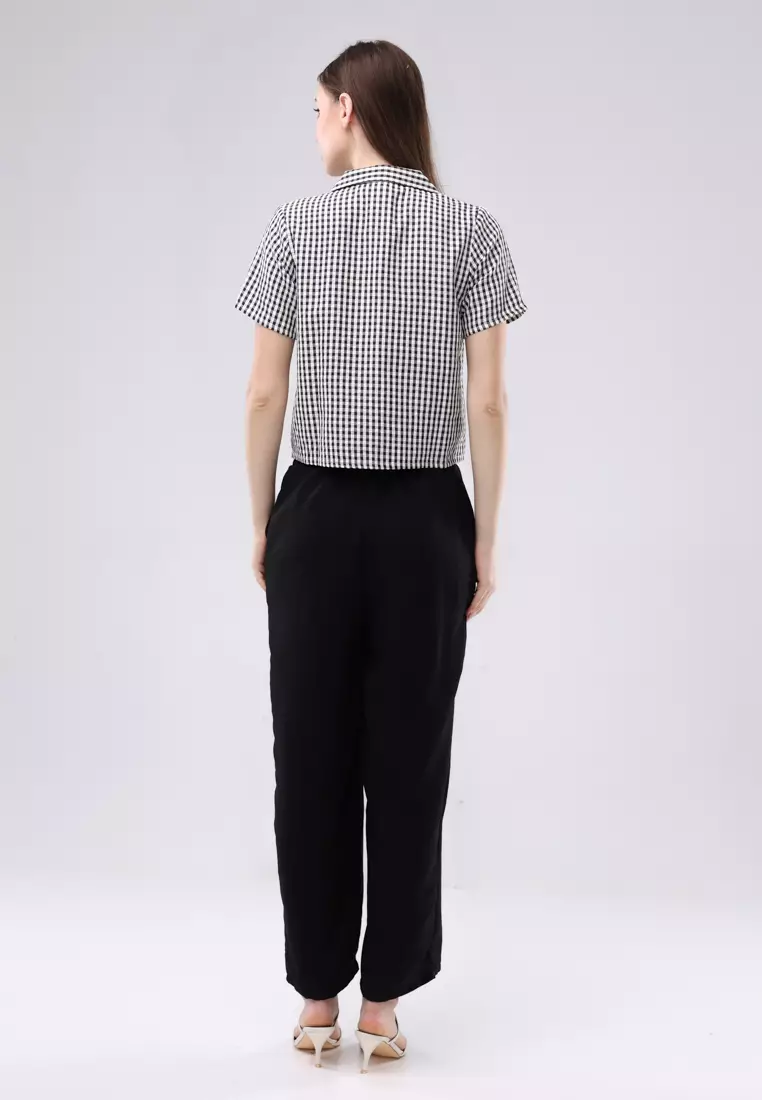 Cotton Stripes & Wrinkled Linen Short Sleeves Terno Pants