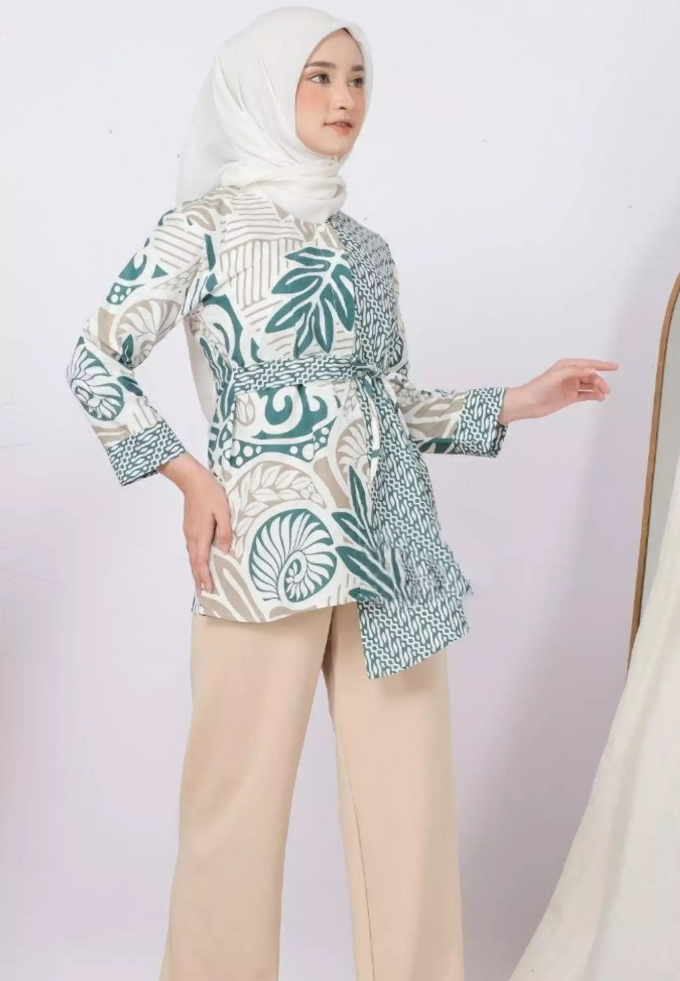 Devita  Hijau Tosca Blouse Batik Premium Elegant SD