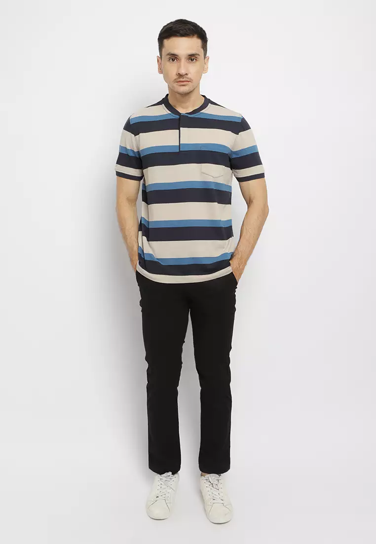 Arnett Baju Pria Polo Tshirt Stripe Navy