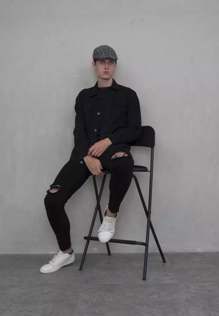 Houseofcuff Jaket Jeans Pria Polos Tebal Dilan Jaket Denim Hitam