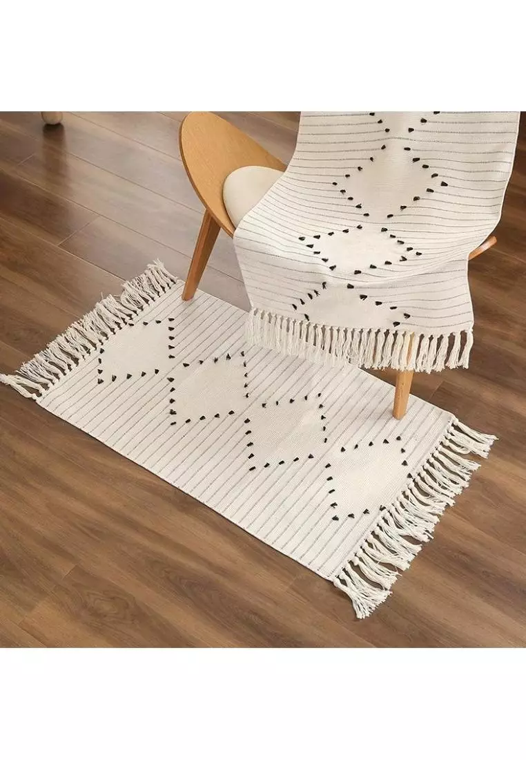 Buy DILAS HOME Moroccan Zigzag Woven Rug with Tassels (L 60 x W 90 cm