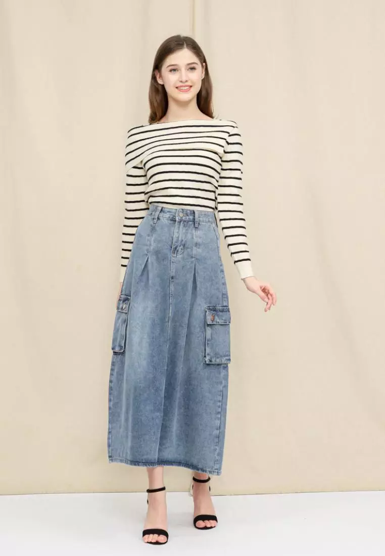 Lora Long Skirt Jeans in Blue