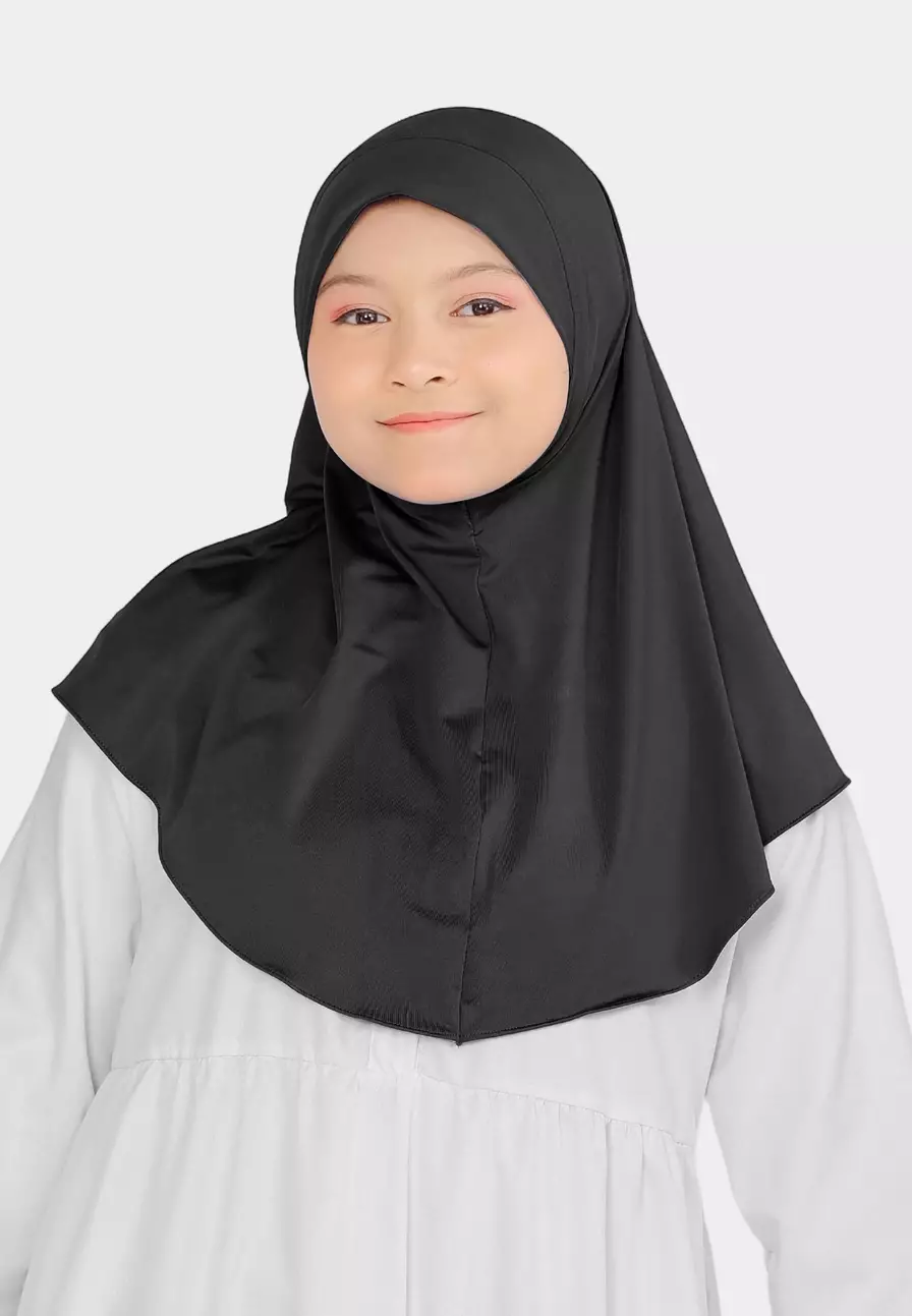 Cotton Bee - Atiyah Bergo Anak | Hijab Instan Anak - Black Onyx - XL