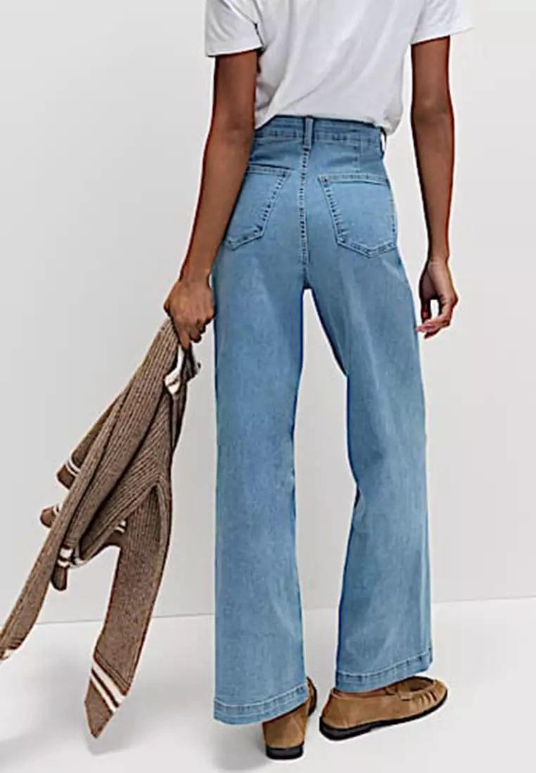 High Waisted Wide Leg Ankle Grazer Jeans