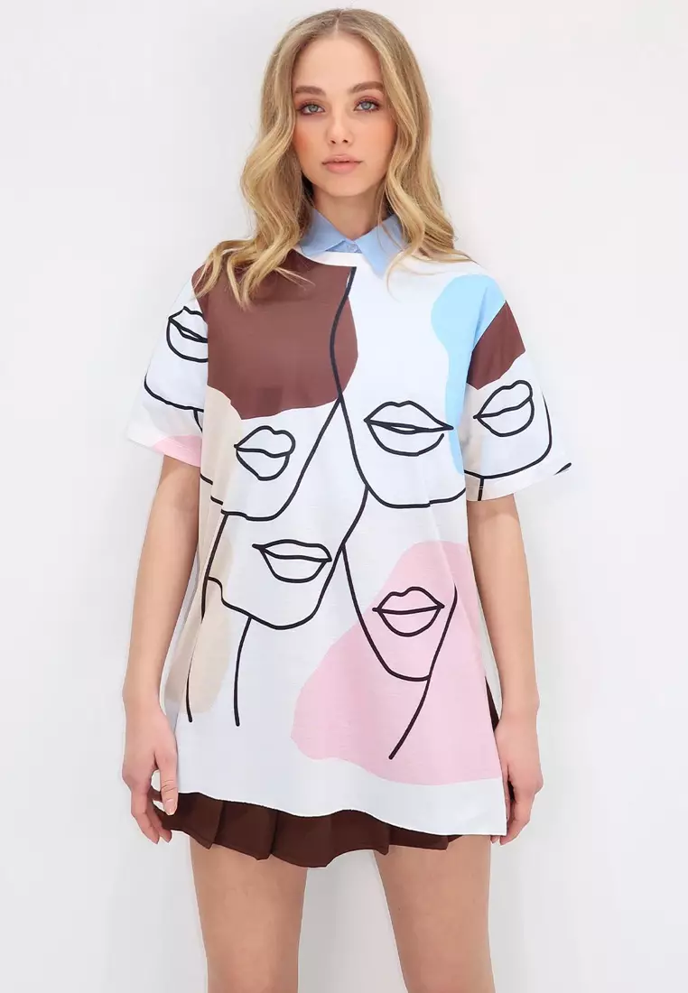 Women's Brown Crew Neck Digital Printed Side Slit Sweatshirt