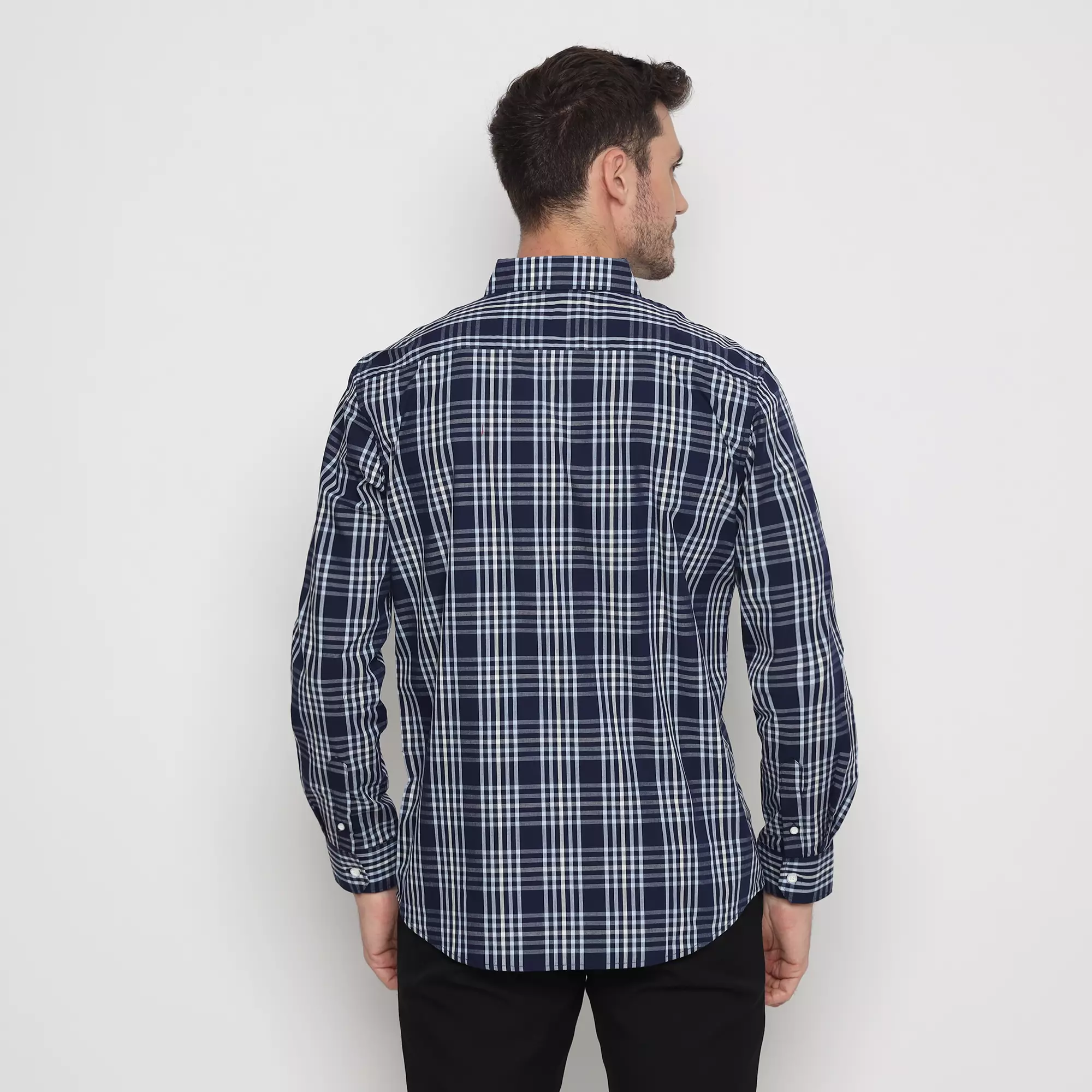 Platini Kemeja Lengan Panjang Katun Motif Kotak Navy 76461