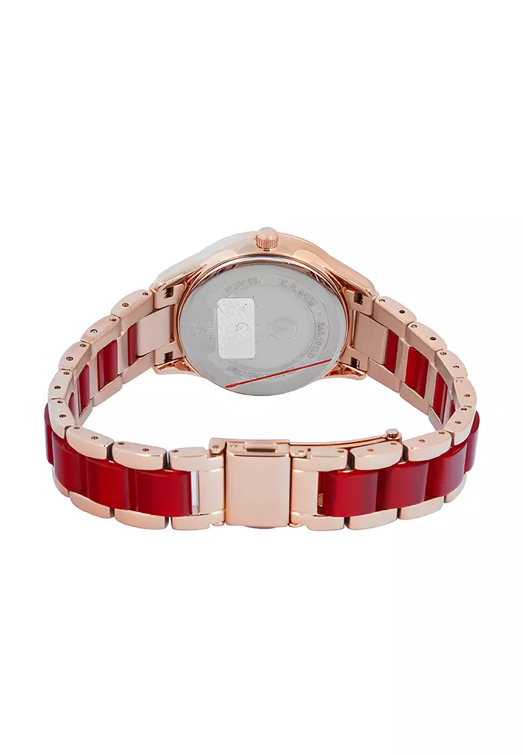 Alexandre Christie Passion - Jam Tangan Analog Wanita - Red Dial Rosegold Dual Tone Stainless Steel - 2B44LDBRGRE