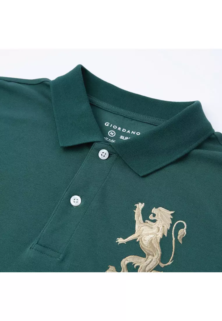 Men's Lion Embroidery Slim Short Sleeve Polo 01016222