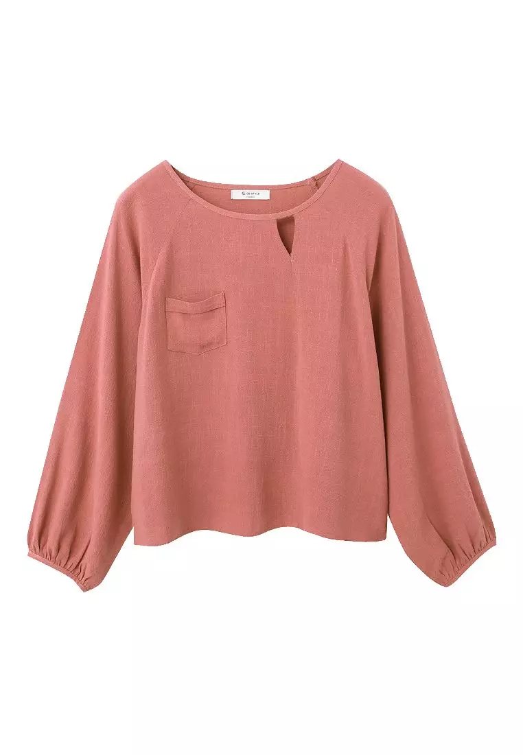 棉麻造型開口泡泡袖上衣《AB18099》