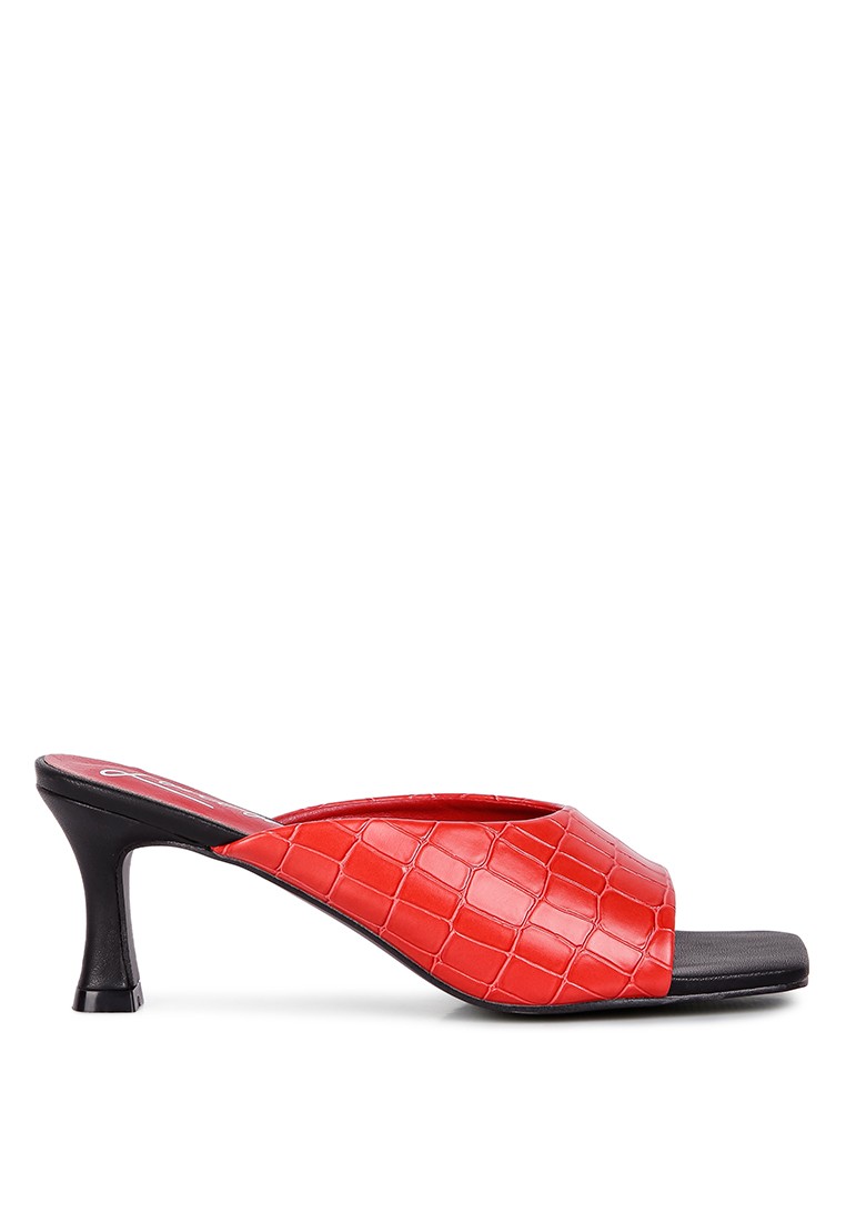 Red Croc Kitten Heel Slider Sandals