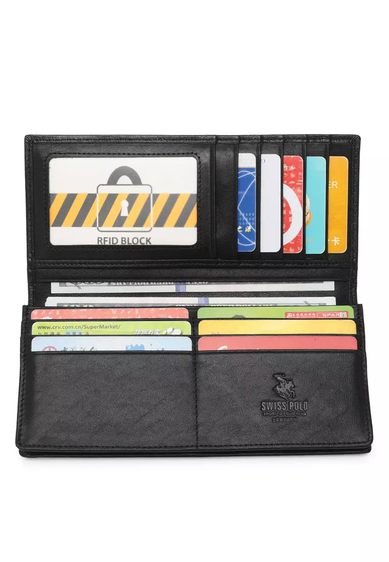 Men's Genuine Leather RFID Blocking Long Wallet - Black