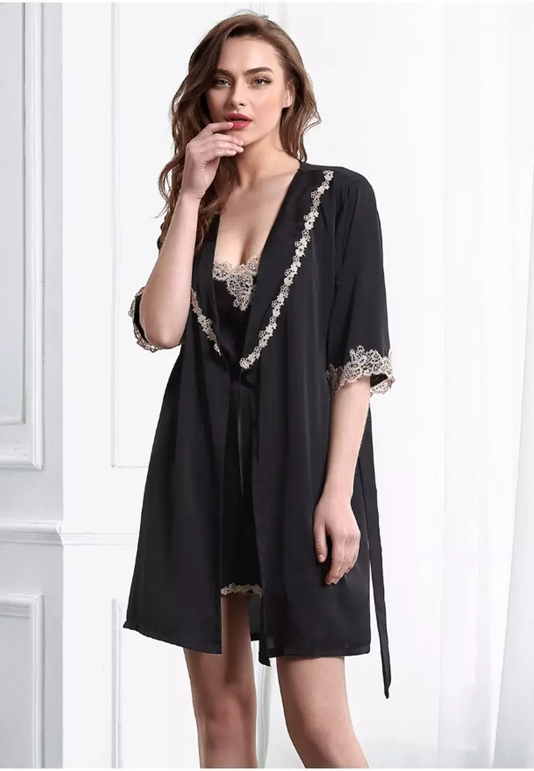 LDB5065 Lady Sexy Lace Sleepwear Two Pieces Set  Black