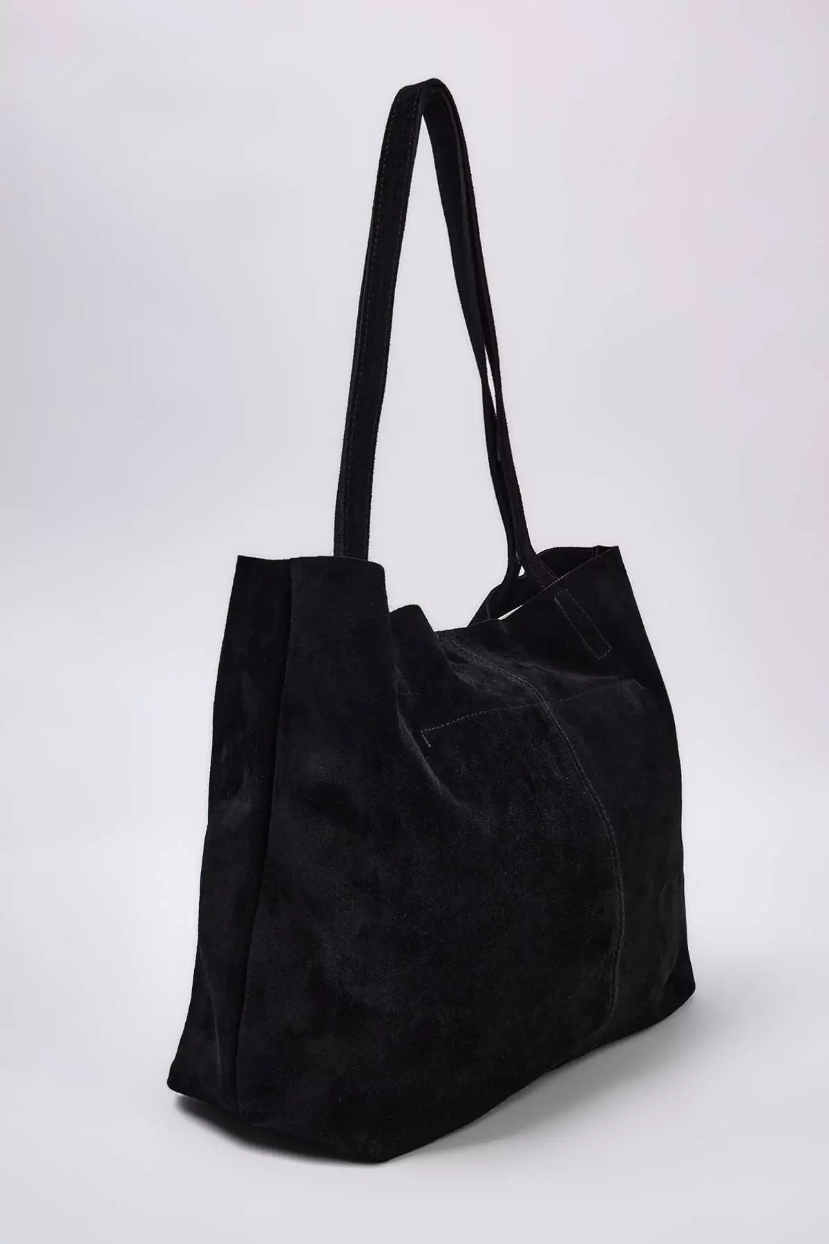 Black Premium Genuine Leather Suede Women'S Maxi Size Shoulder Bag Takaw26Oc00041
