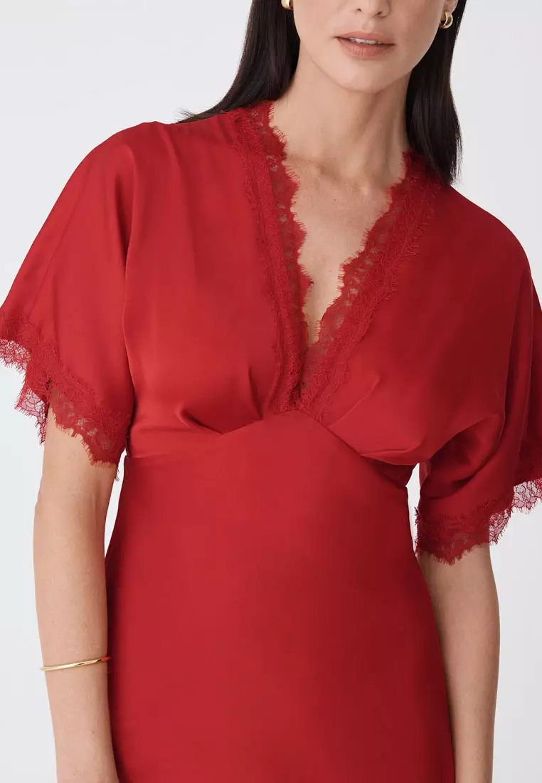 Cleo Lace Trim Satin Dress