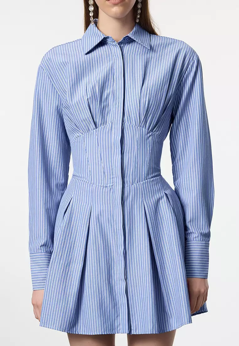 White-Blue Corset Detailed Poplin Woven Wedding/Marriage Elegant Evening Dress Graduation Dress TPRAW25EL00108