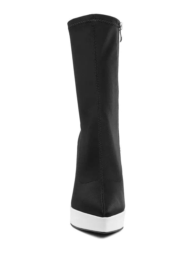 Contrasting Platform Detail Sock Boots in Black/White