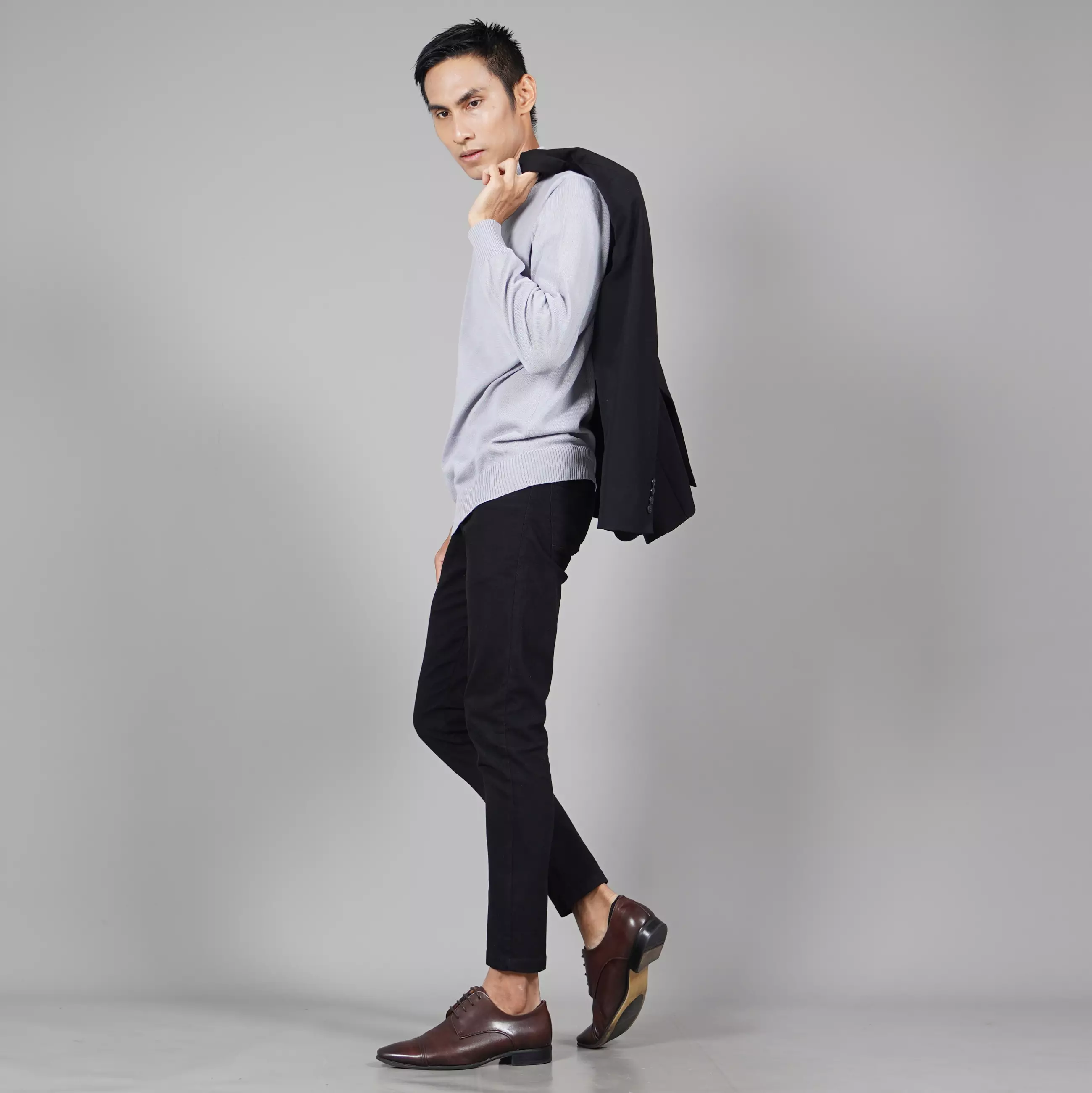 JEHOON Atasan Rajut Pria Knit Outer Turtle Neck Pria - ABU MUDA