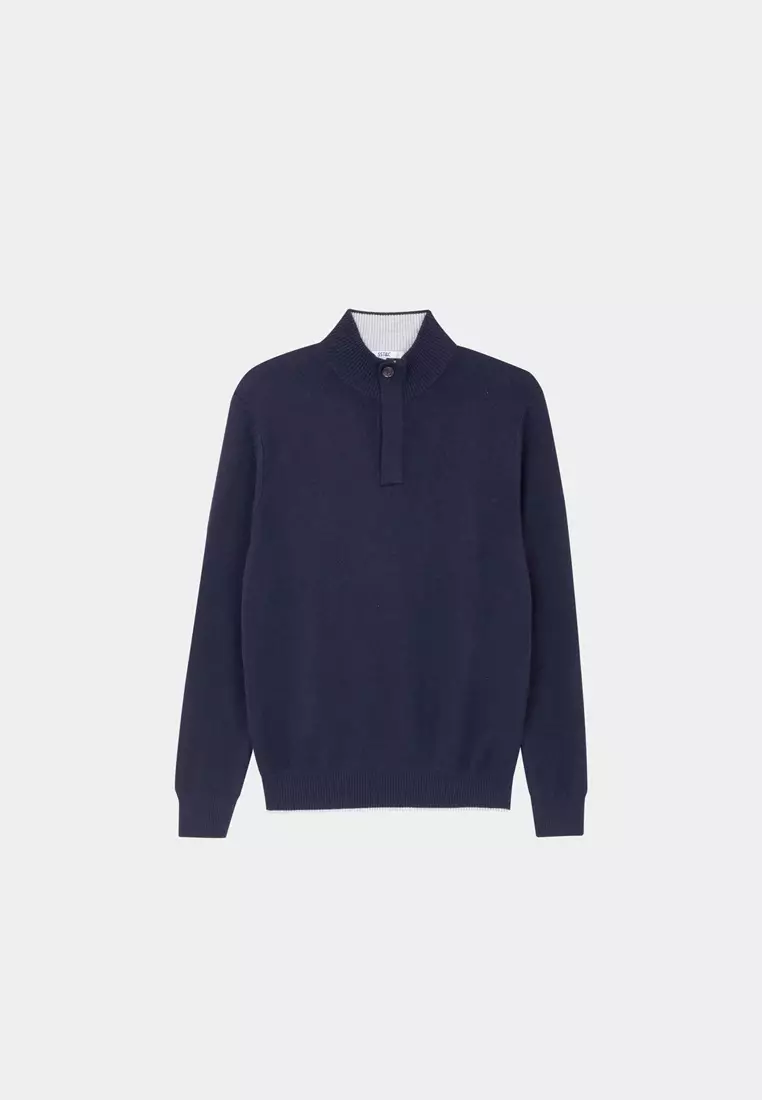 Navy Blue Cashmere Quarter-Zip Sweater