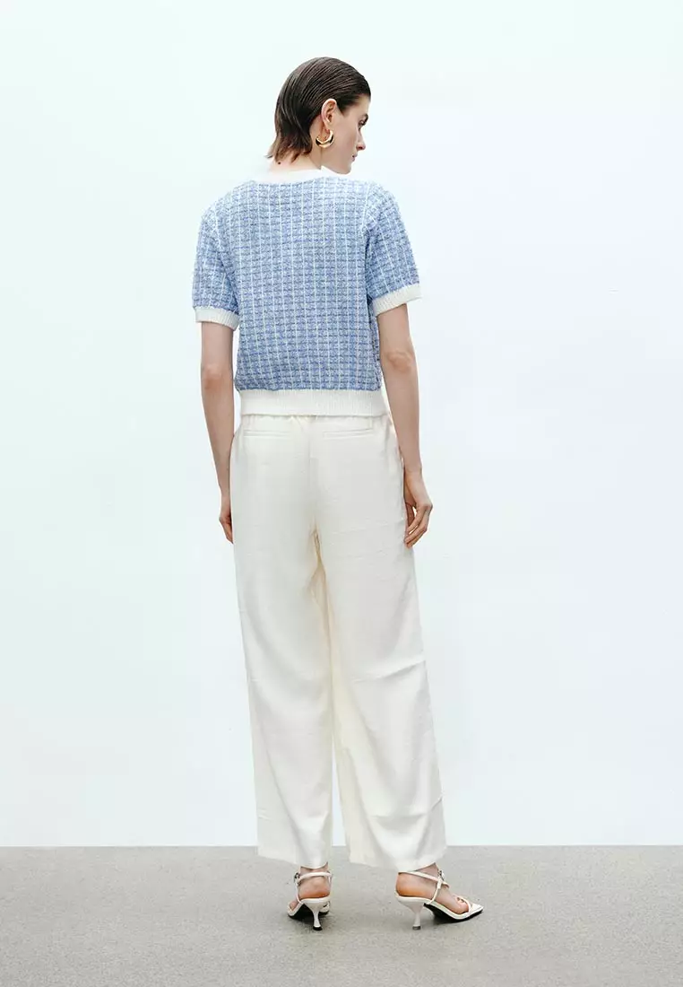 Short Sleeve Tweed Knit Cardigan
