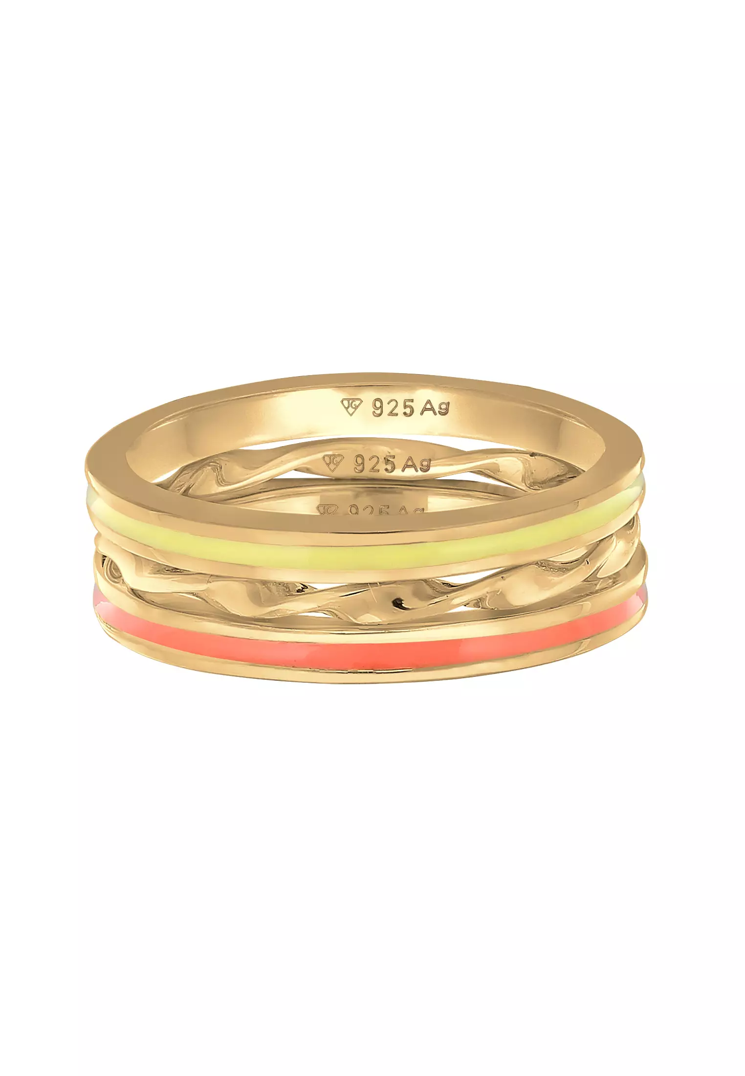 Ring Basic Trio Twisted Set Of 3 Enamel Orange Gold Plated