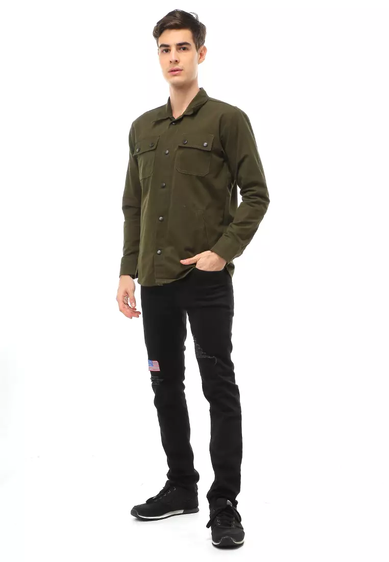 Clover Outerwear Jacket Pria Simple Design Material Canvas Suede ORIGINAL - Army