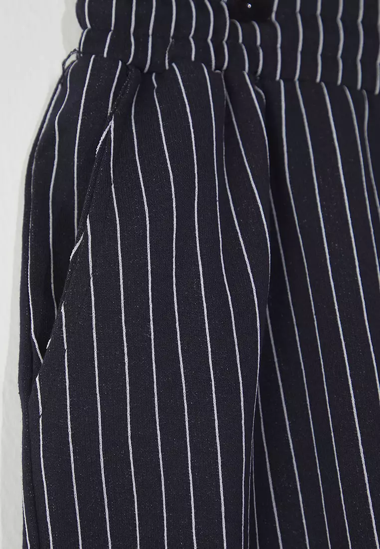 Plus Size Navy Blue Regular Comfort Striped 100% Cotton Shorts TMNSS23SR00045