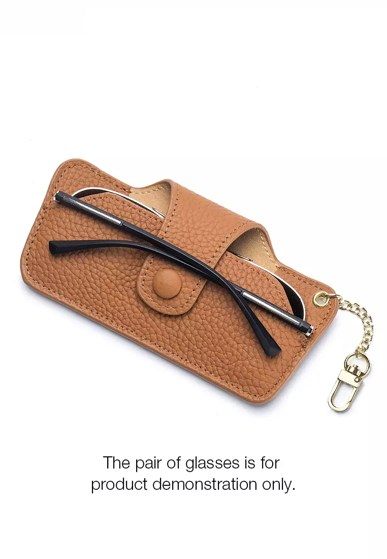 Full Grain Leather Minimalist Snap Button Glasses Case JW AN-9990