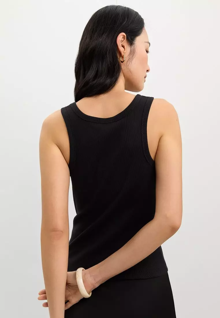 Ribbed Logo Tank Top - Black