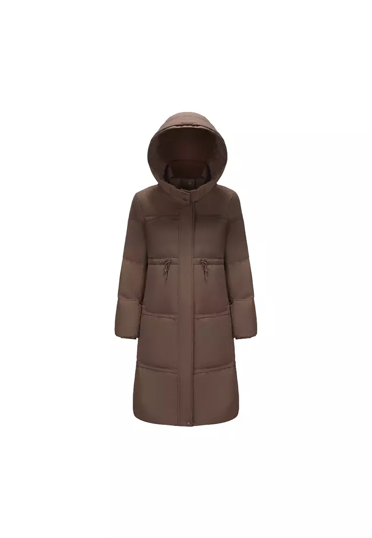 Plush Faux Fur-Trimmed Hood Mid-Length Down Jacket