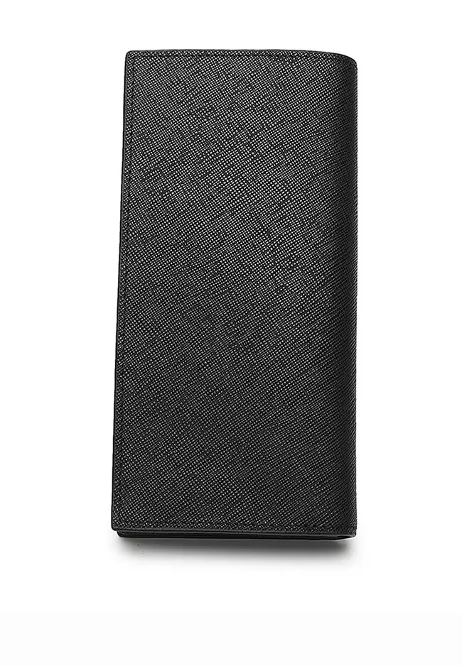 Genuine Leather RFID Long Wallet - Black