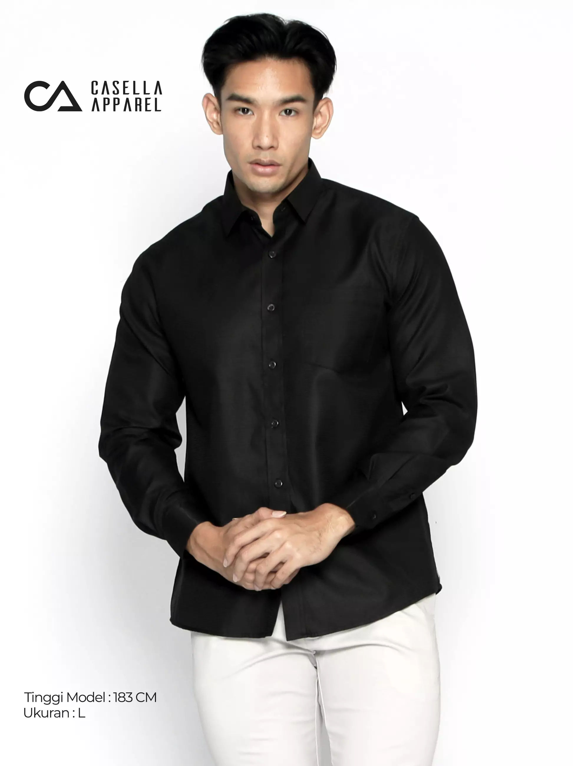 Casella Baju Kemeja Pria Lengan Panjang Texture | Premium Basic Eldric Shirt 7756 Black