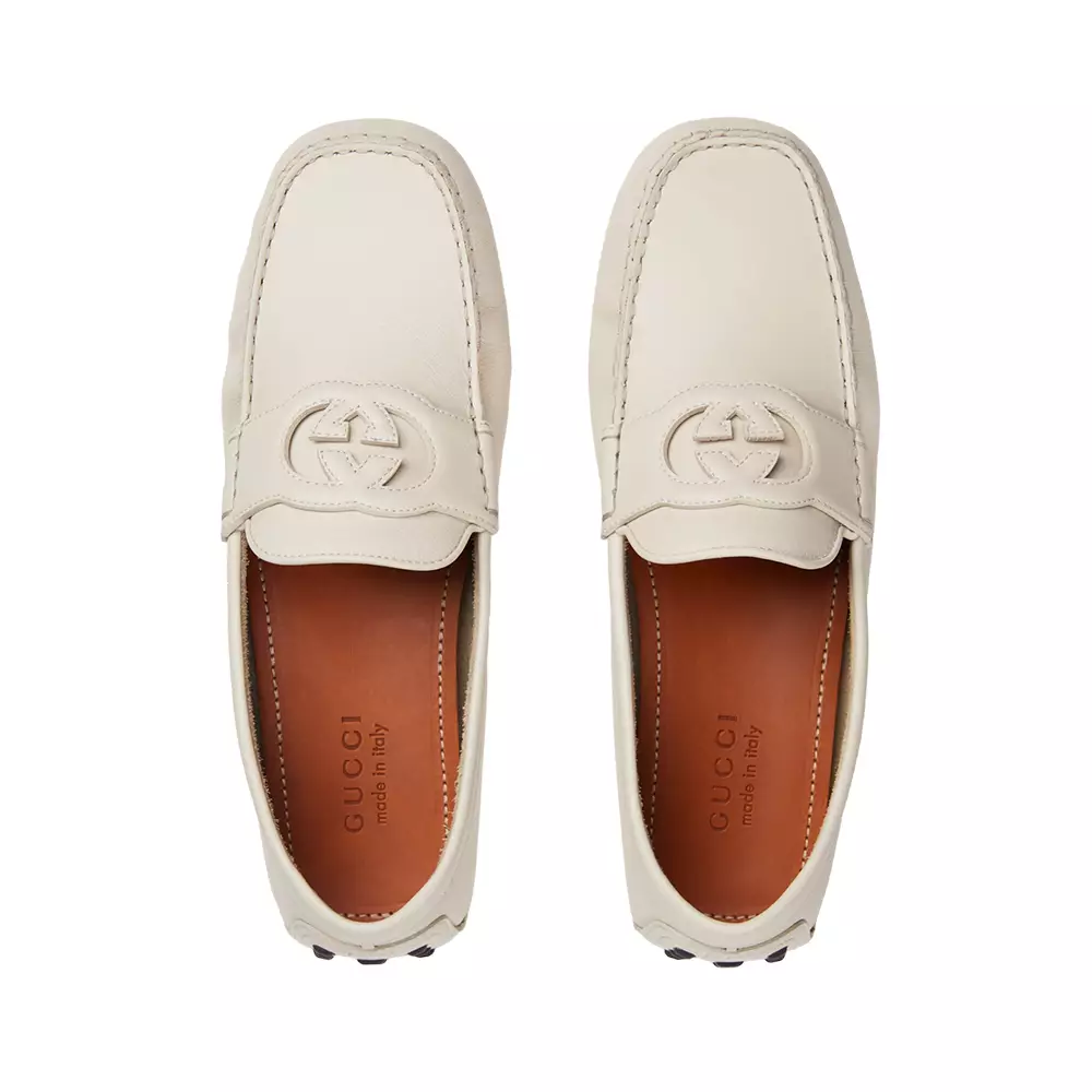 Jual Gucci Gucci Interlocking G Driver Leather Loafers Soft White ...
