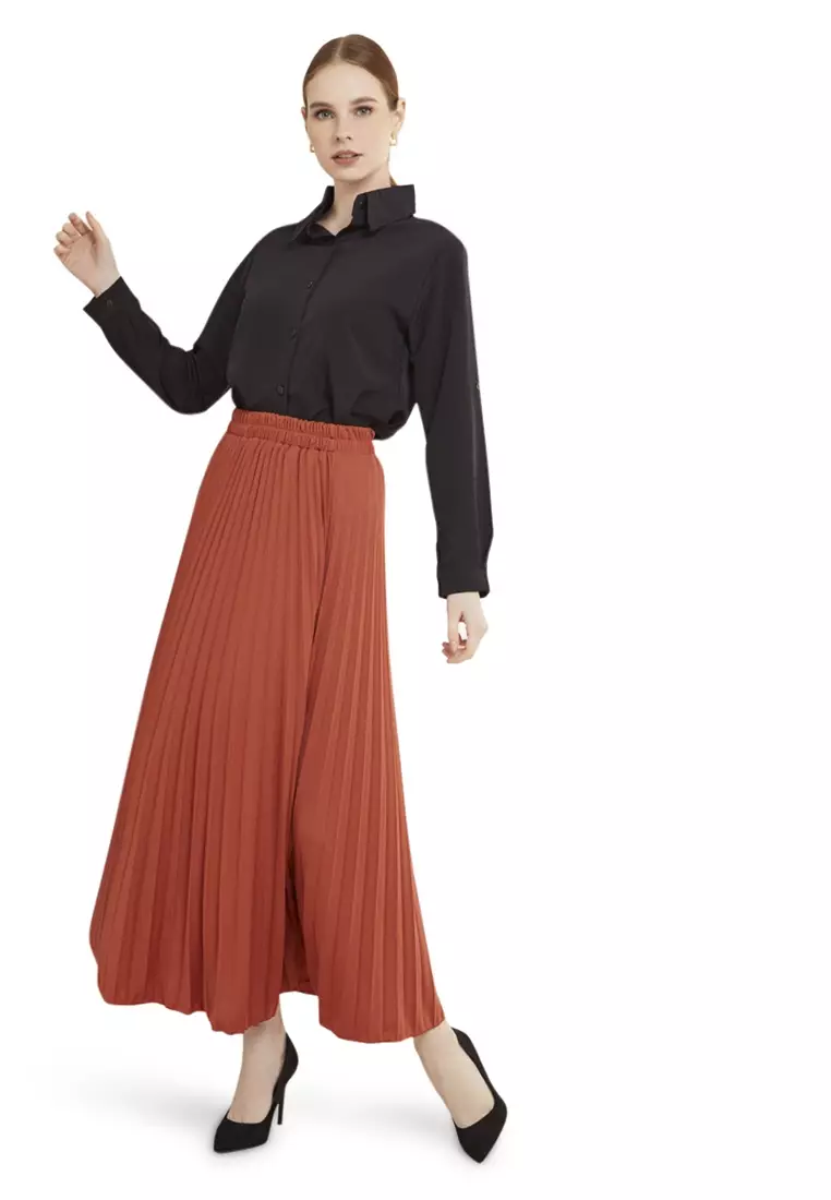 Belsya Rok Panjang Skirt Plisket Lipit Regular Fit Bawahan Wanita - Tangerine