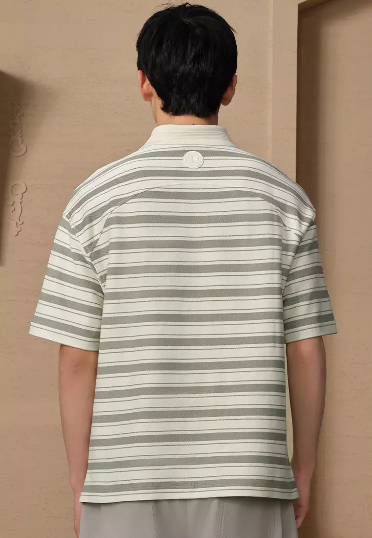 MEN'S PALLADIUM LOGO STRIPED COTTON POLO SHIRT