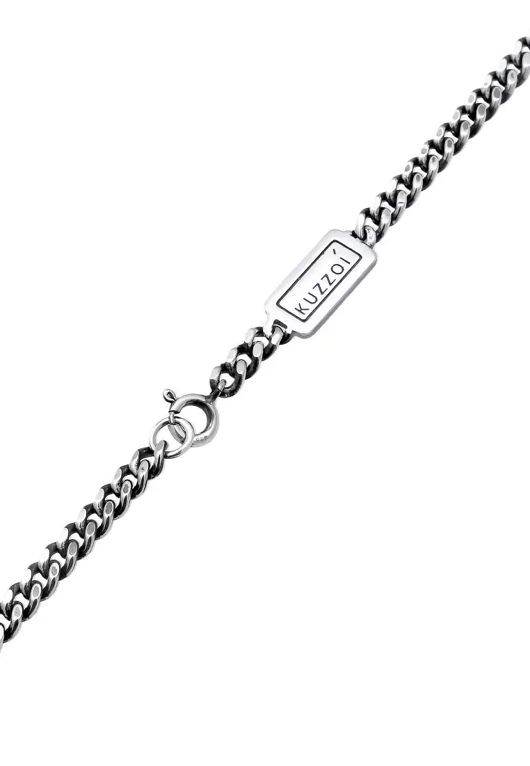 EXCLUSIVE Kalung Perhiasan Perak 925 Pria Curb Chain Compass Oxide