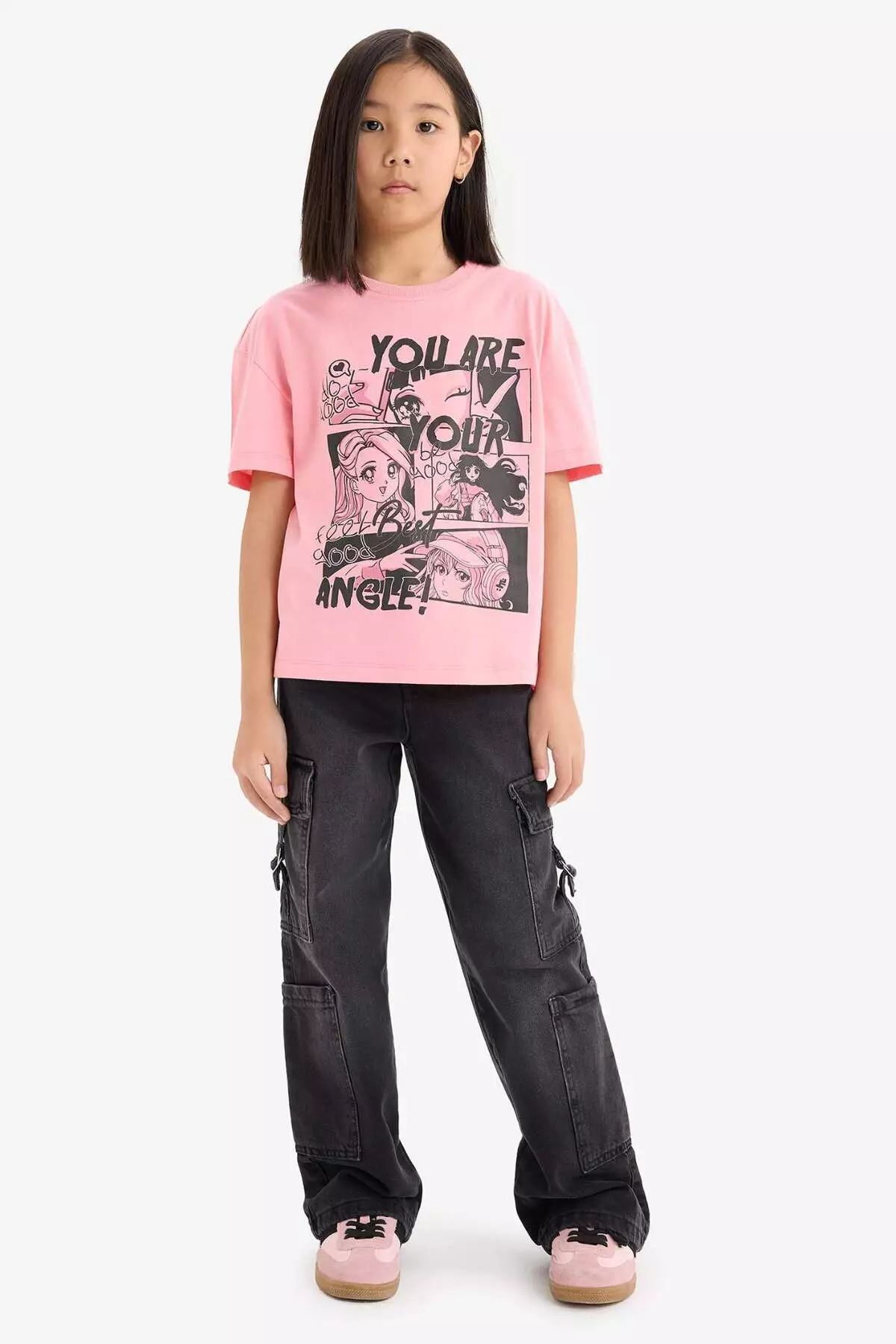 Girl's Relax Fit Crew Neck Printed Short Sleeve T-Shirt E0355A825Sm