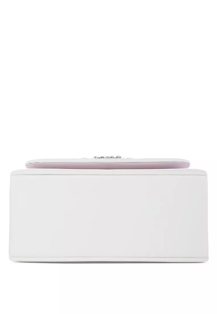 Tas Bros Berlian Imitasi dengan Pegangan Atas Mutiara Warna Putih