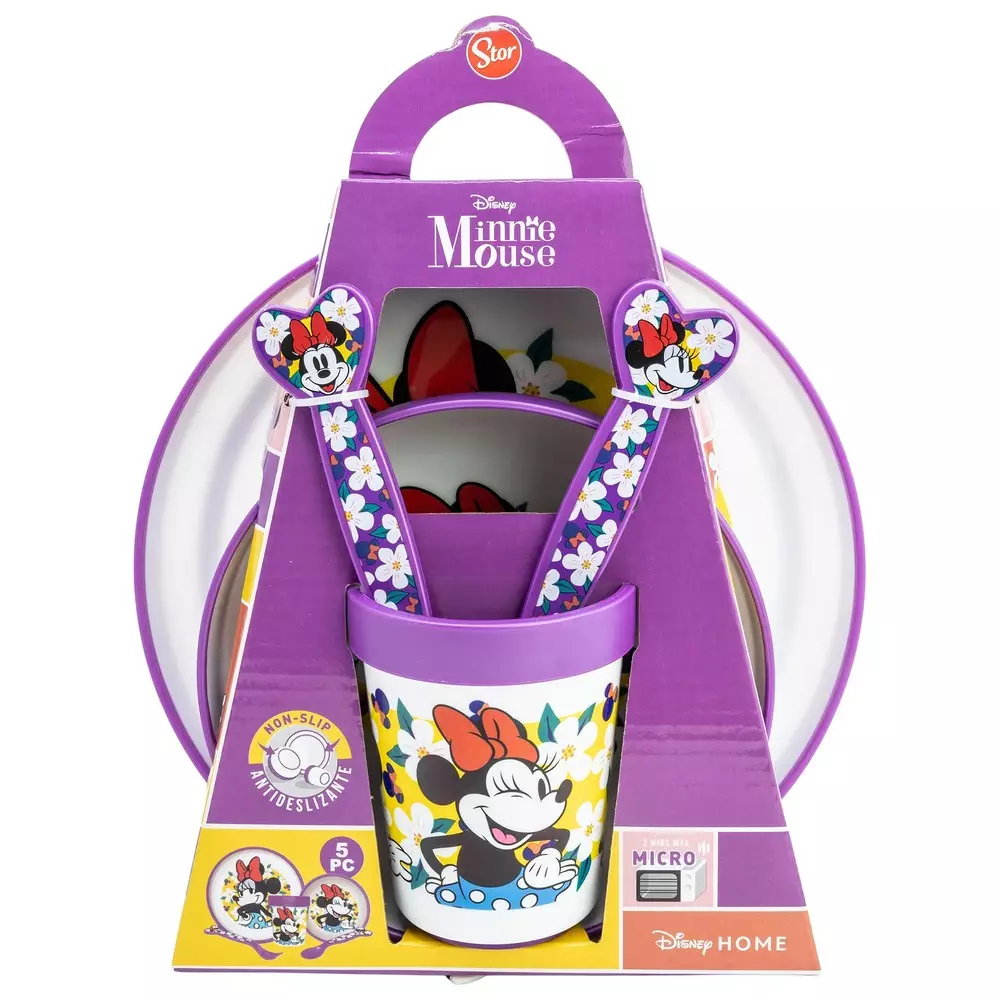 Disney Stor Nonslip Premium Microwave Safe Plastic Tableware Set Minnie - Perlengkapan Makan Anak Anti-Selip BPA Free