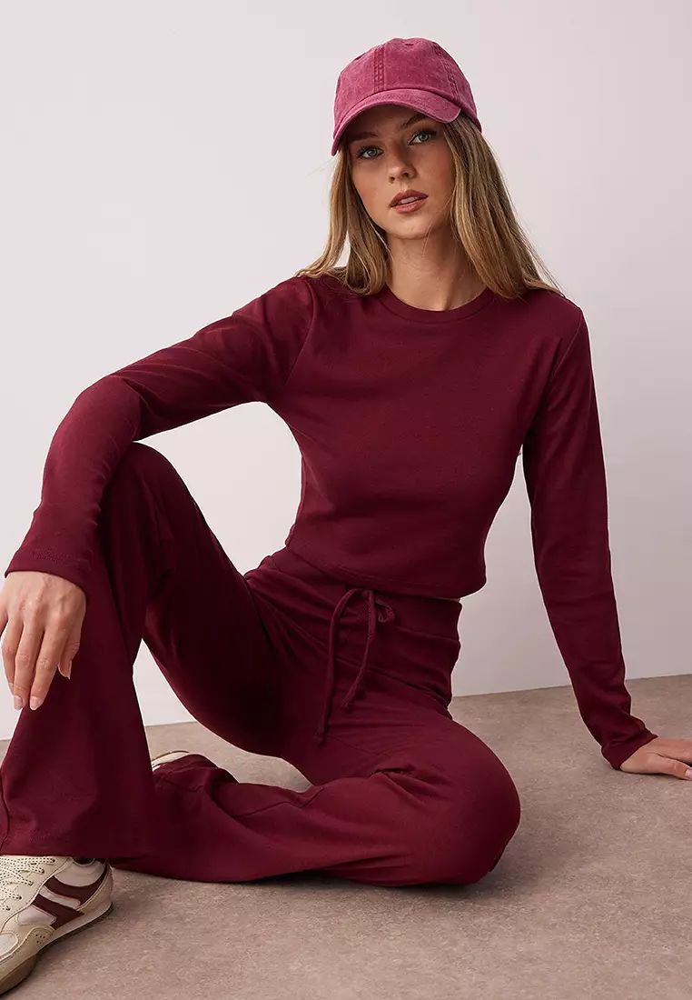 勃艮第酒紅 修身/貼身彈性針織下身連身衣