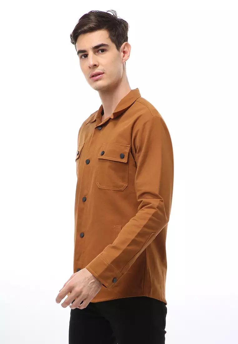 Clover Outerwear Jacket Pria Simple Design Material Canvas Suede ORIGINAL - Caramel