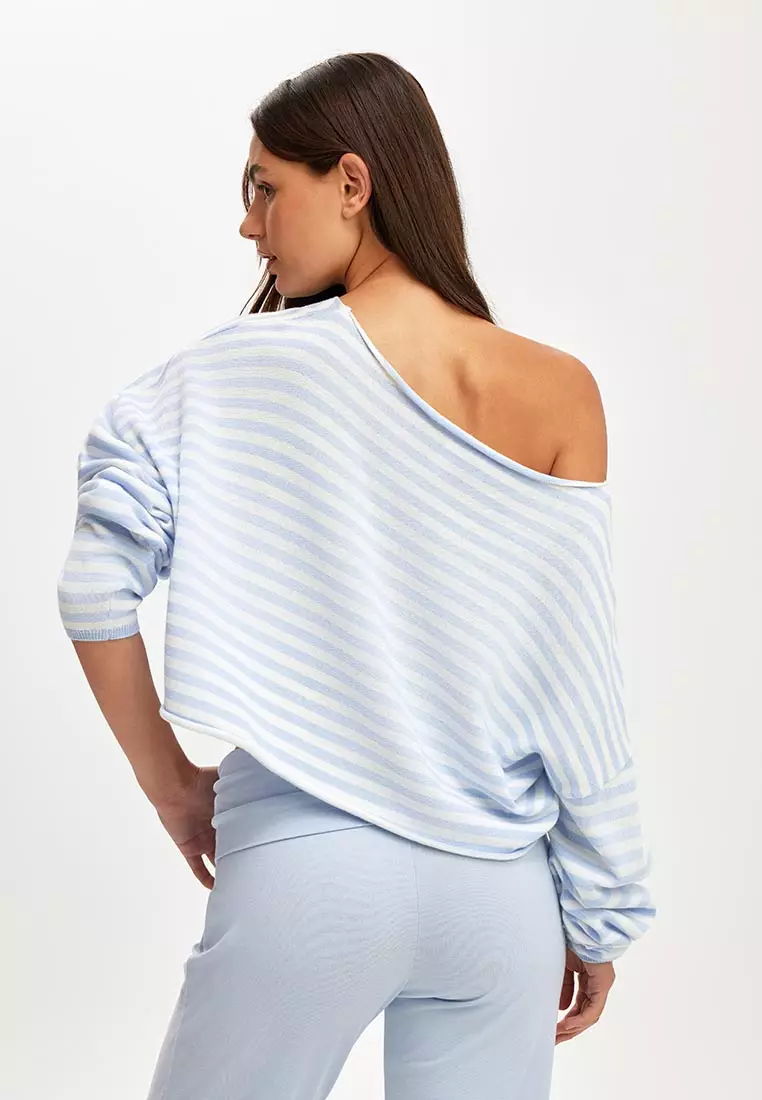 Off Shoulder Cropped Knit Sweater
